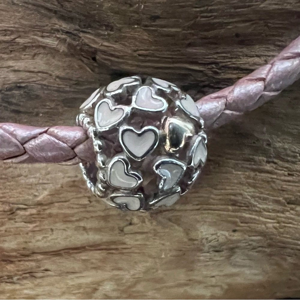 Authentic 14k Gold Silver Pandora Charm Abundance of Love White Enamel Hearts